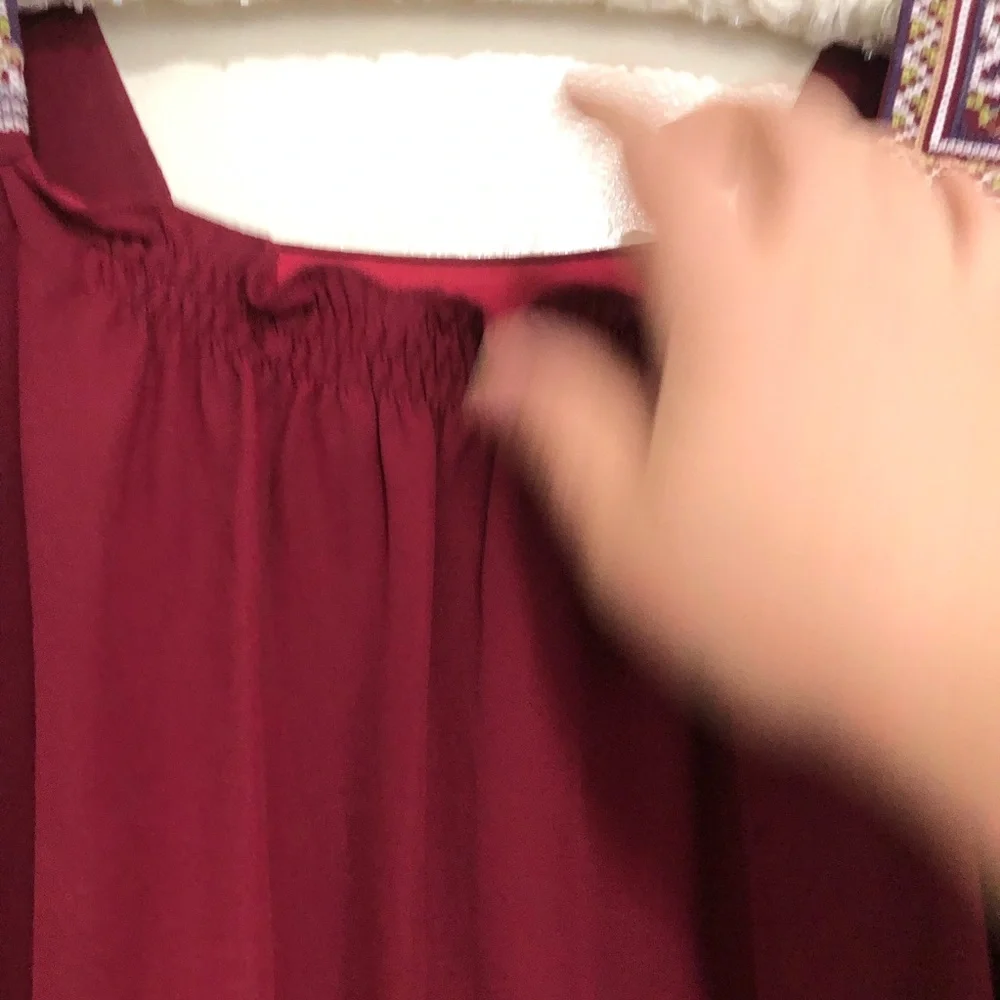 🔴Beautiful Burgundy Square Neck Long sleeve Mini Dress embroider shoulder sizeS - Picture 8 of 14